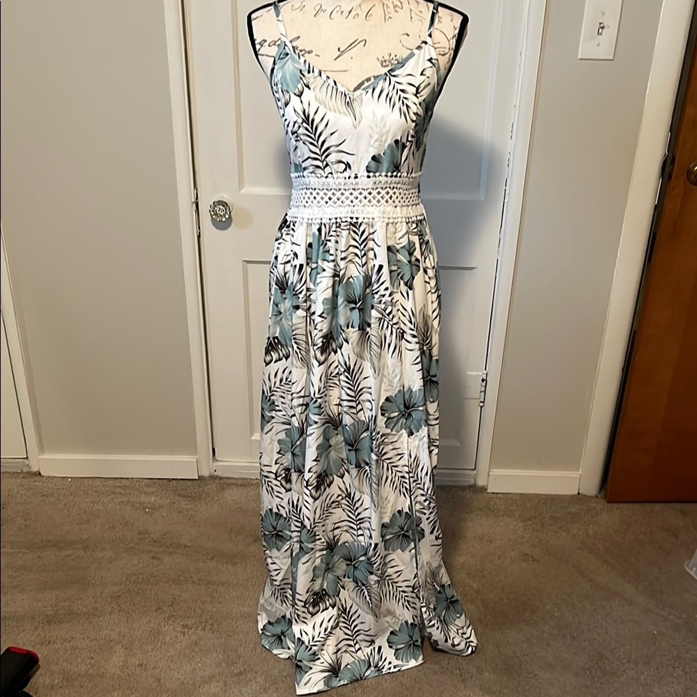 Floral Maxi Dress in Teal and White